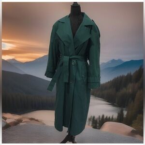 Vintage Townies by London Fog emerald green Women's double breasted Trench Coat